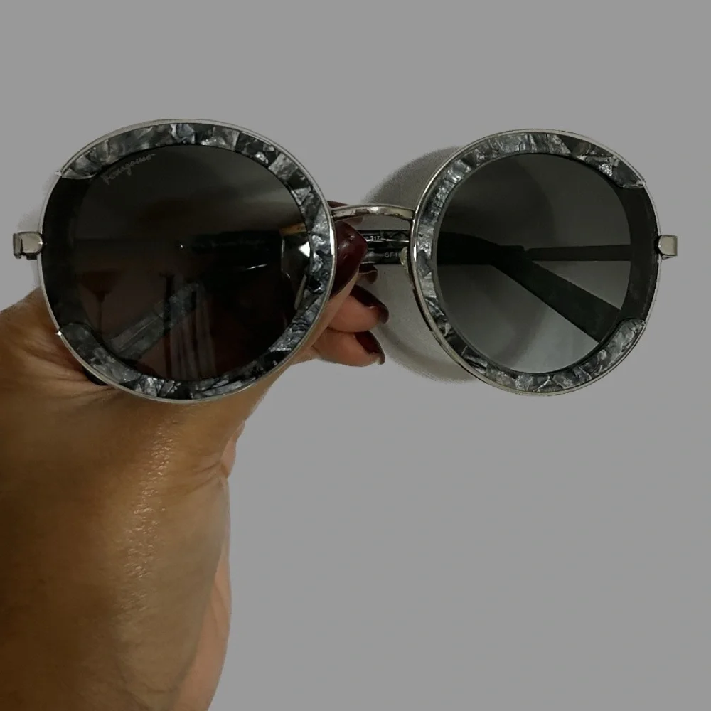 Ferragamo Black Crystal Quartz Round Sunglasses - Picture 2 of 5